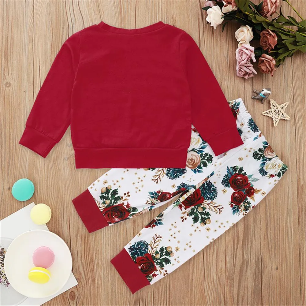 Girls Letter Printed Long Sleeve T-shirt & Floral Pants Girls Clothing Wholesalers