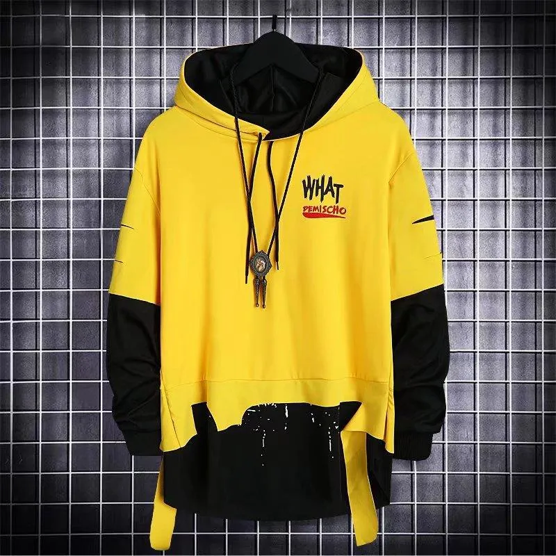 Hip-Hop Trendy Sweatshirt False Two-Piece INS Hoodies Loose Tops Outerwear