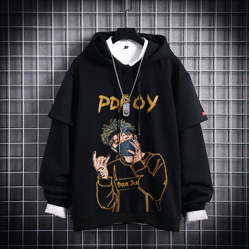 Hip-Hop Trendy Sweatshirt False Two-Piece INS Hoodies Loose Tops Outerwear