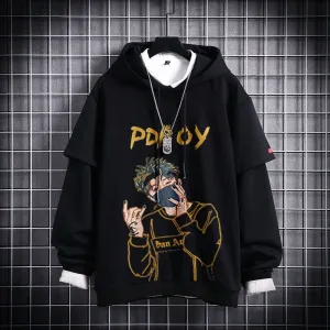 Hip-Hop Trendy Sweatshirt False Two-Piece INS Hoodies Loose Tops Outerwear