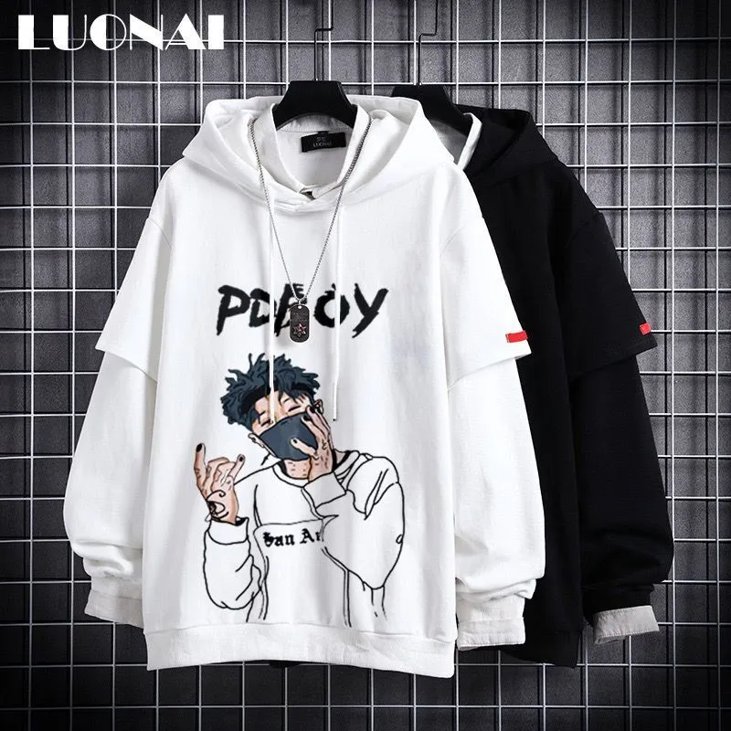 Hip-Hop Trendy Sweatshirt False Two-Piece INS Hoodies Loose Tops Outerwear