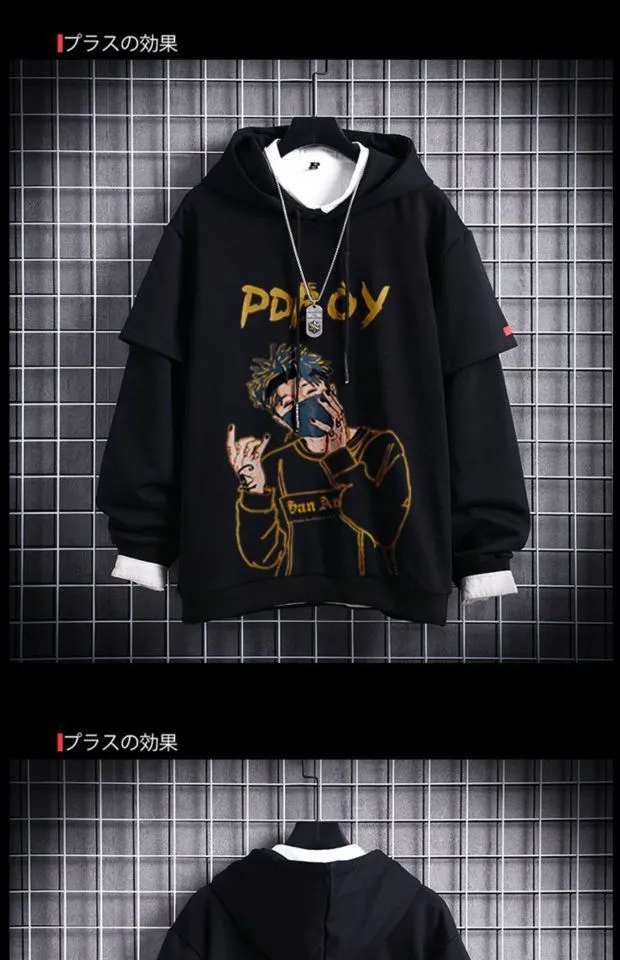 Hip-Hop Trendy Sweatshirt False Two-Piece INS Hoodies Loose Tops Outerwear