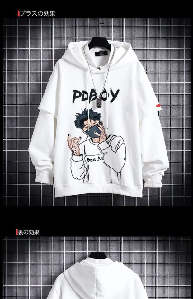 Hip-Hop Trendy Sweatshirt False Two-Piece INS Hoodies Loose Tops Outerwear