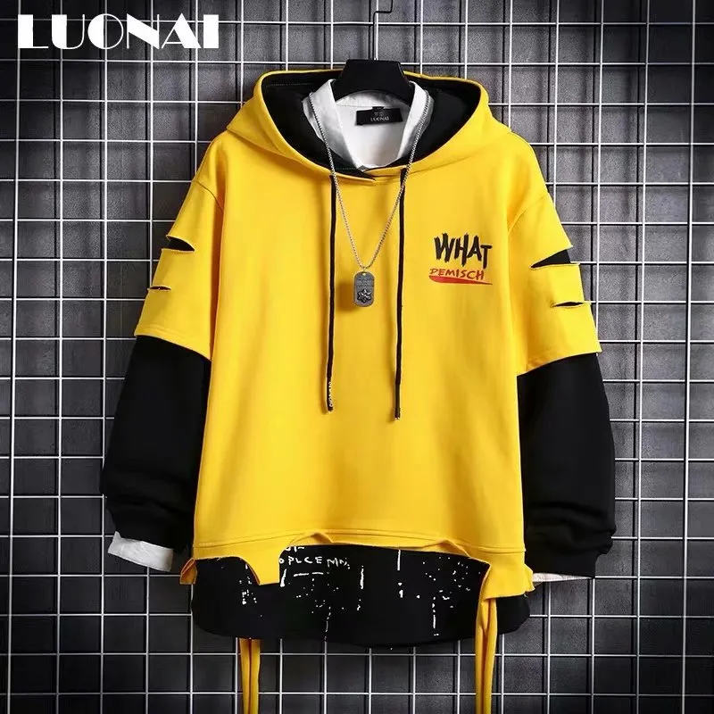 Hip-Hop Trendy Sweatshirt False Two-Piece INS Hoodies Loose Tops Outerwear