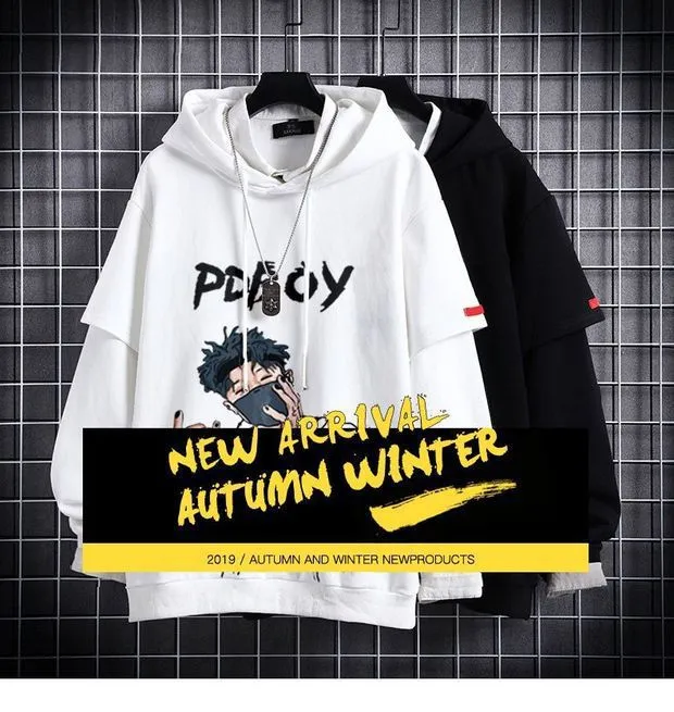 Hip-Hop Trendy Sweatshirt False Two-Piece INS Hoodies Loose Tops Outerwear