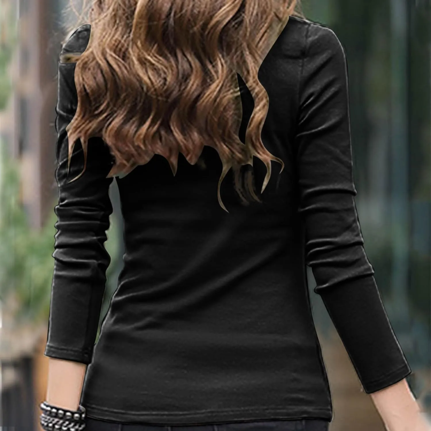 jovati 2024 Fashion Casual Versatile Tunic Tops Women's Solid Long Sleeve Button Pullover Slim Fit Comfy Elegant Blouse