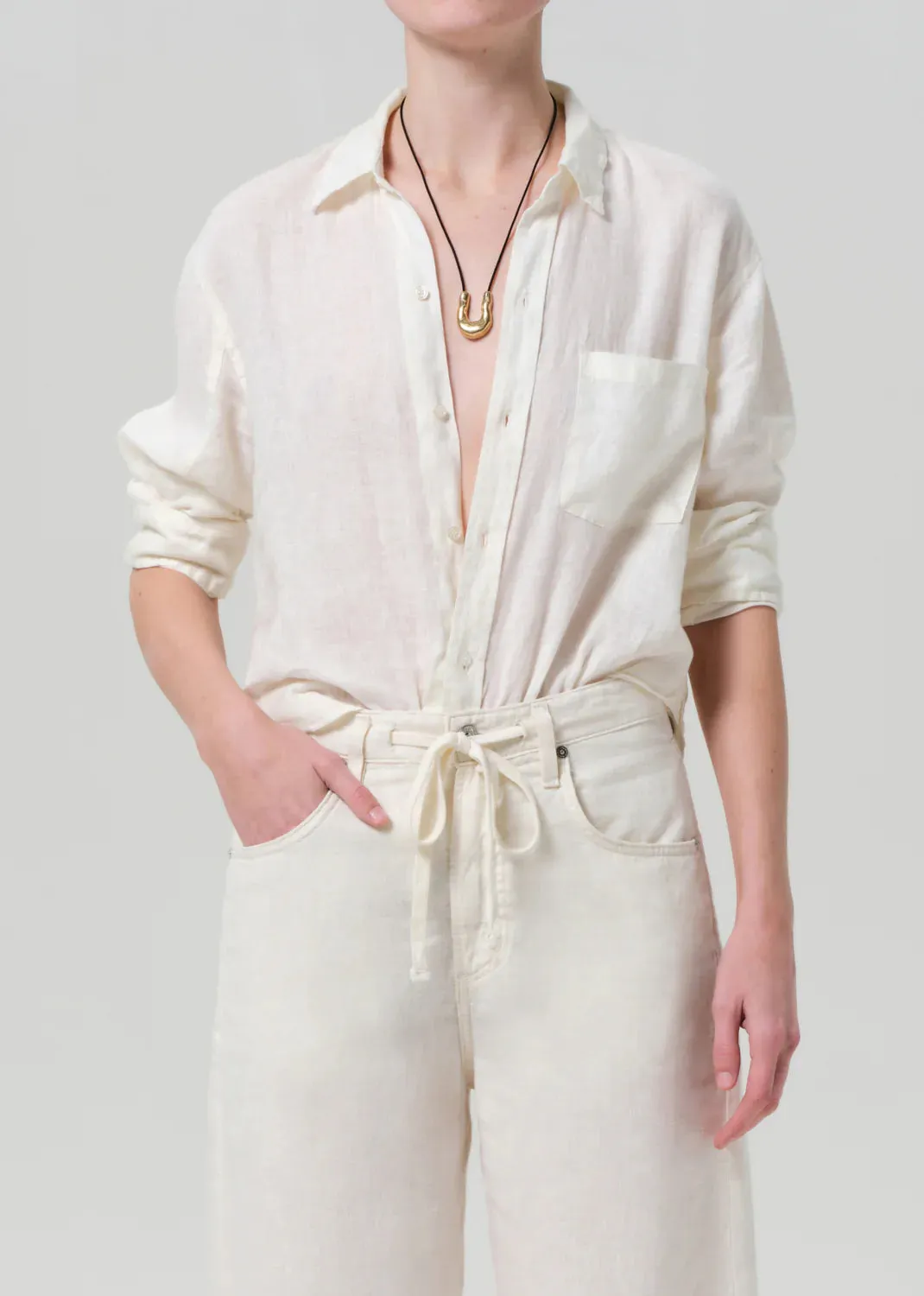 Kayla Shrunken Linen Shirt in Vanilla