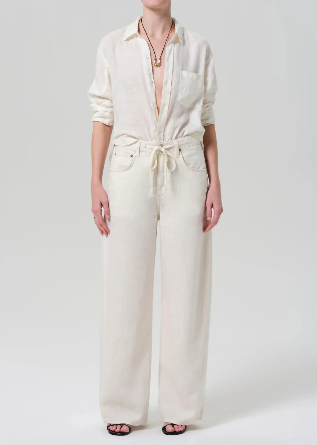 Kayla Shrunken Linen Shirt in Vanilla