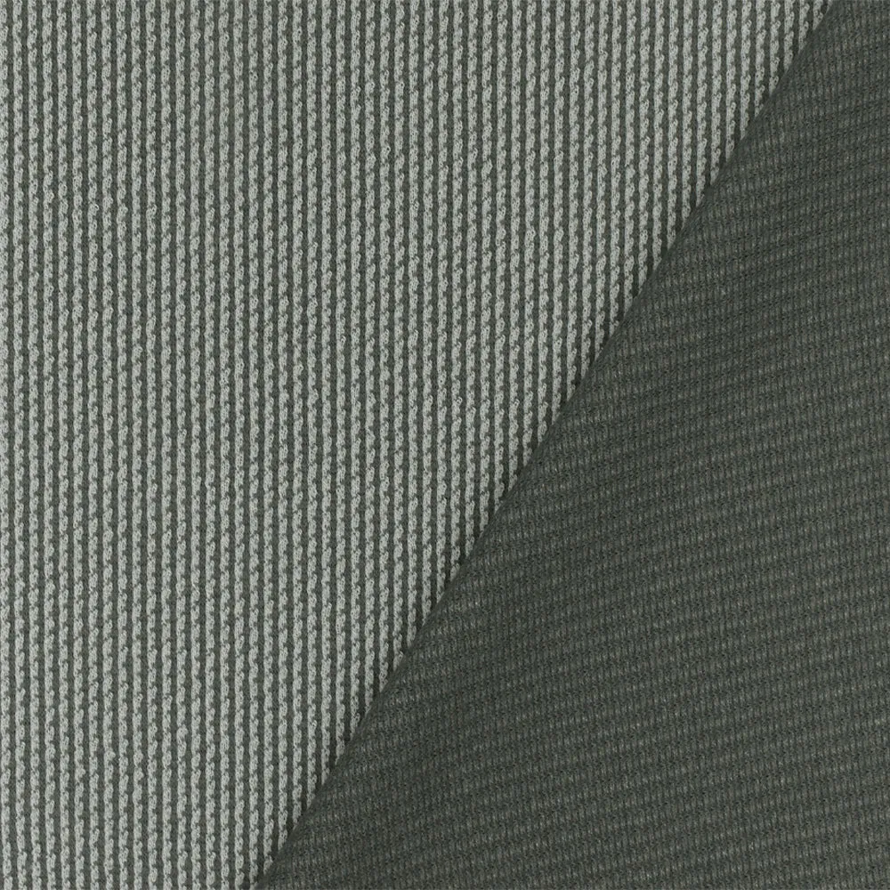 Light-Stone Gray Stripe Textured Wool Cotton Double Knit Fabric