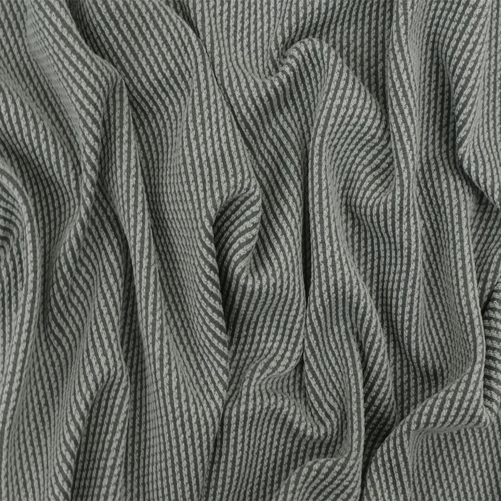 Light-Stone Gray Stripe Textured Wool Cotton Double Knit Fabric