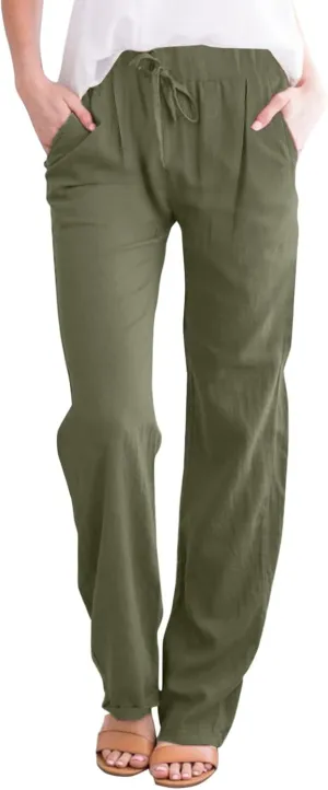 Linen Pants for Women Women's Lightweight Linen Pants - Relaxed Fit Elastic Waist Summer Casual Long Trousers