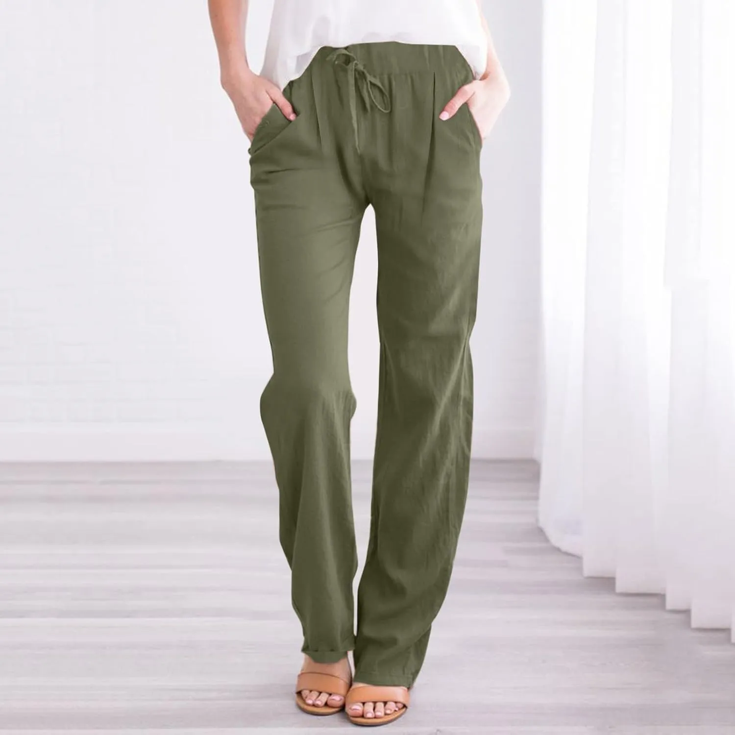 Linen Pants for Women Women's Lightweight Linen Pants - Relaxed Fit Elastic Waist Summer Casual Long Trousers