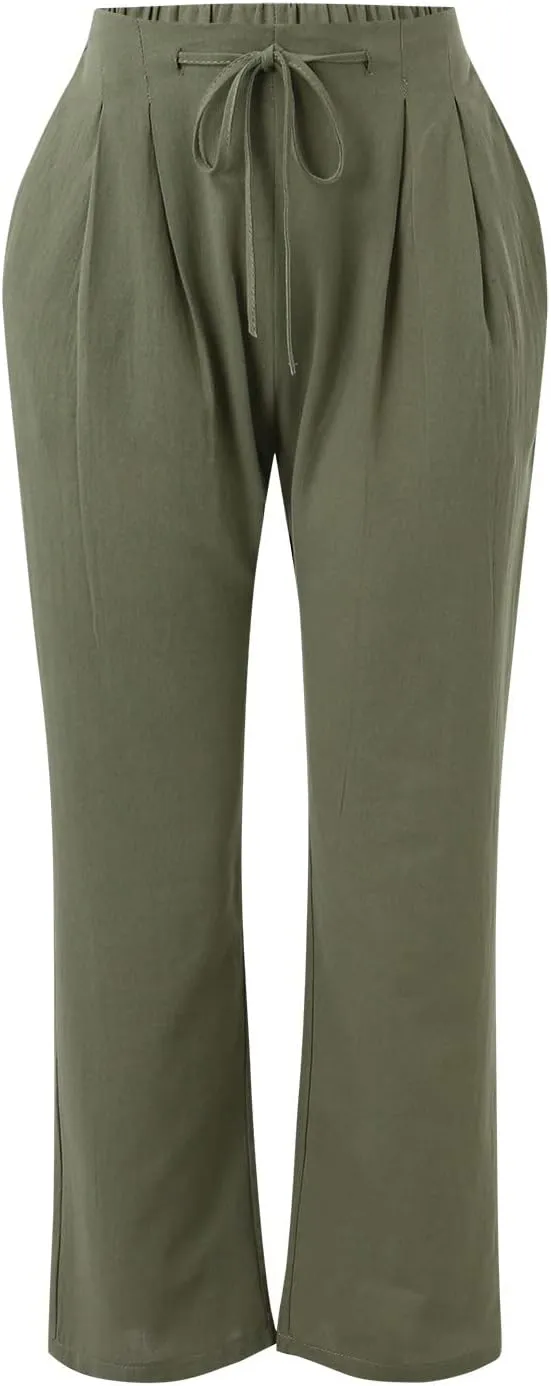 Linen Pants for Women Women's Lightweight Linen Pants - Relaxed Fit Elastic Waist Summer Casual Long Trousers