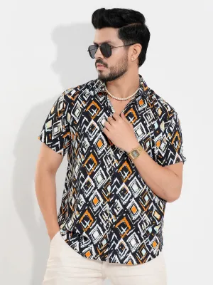Men's Casual Half Sleeve Printed in Orange Shirt