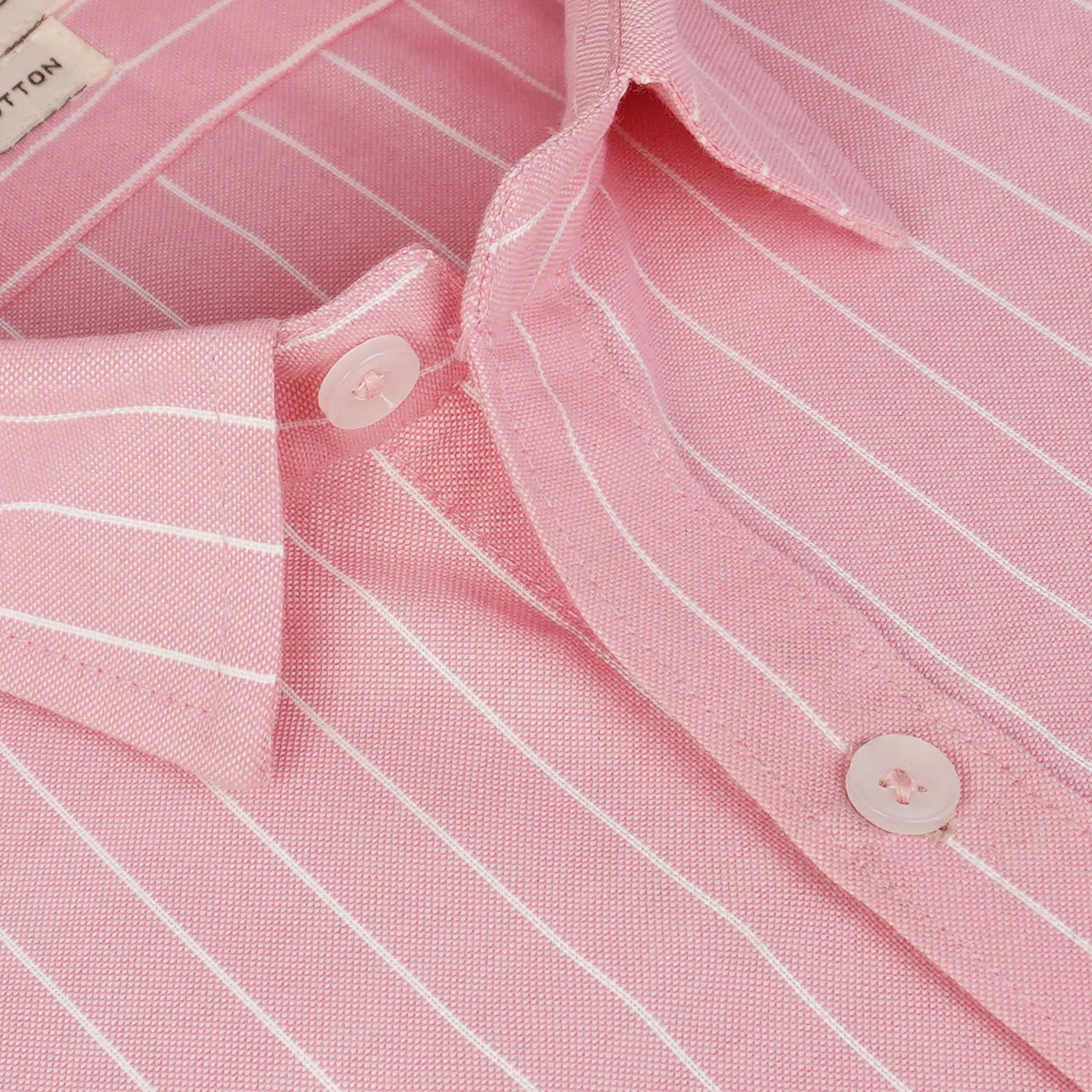 Men's Cotton Linen Striped Half Sleeves Shirt (Pink)