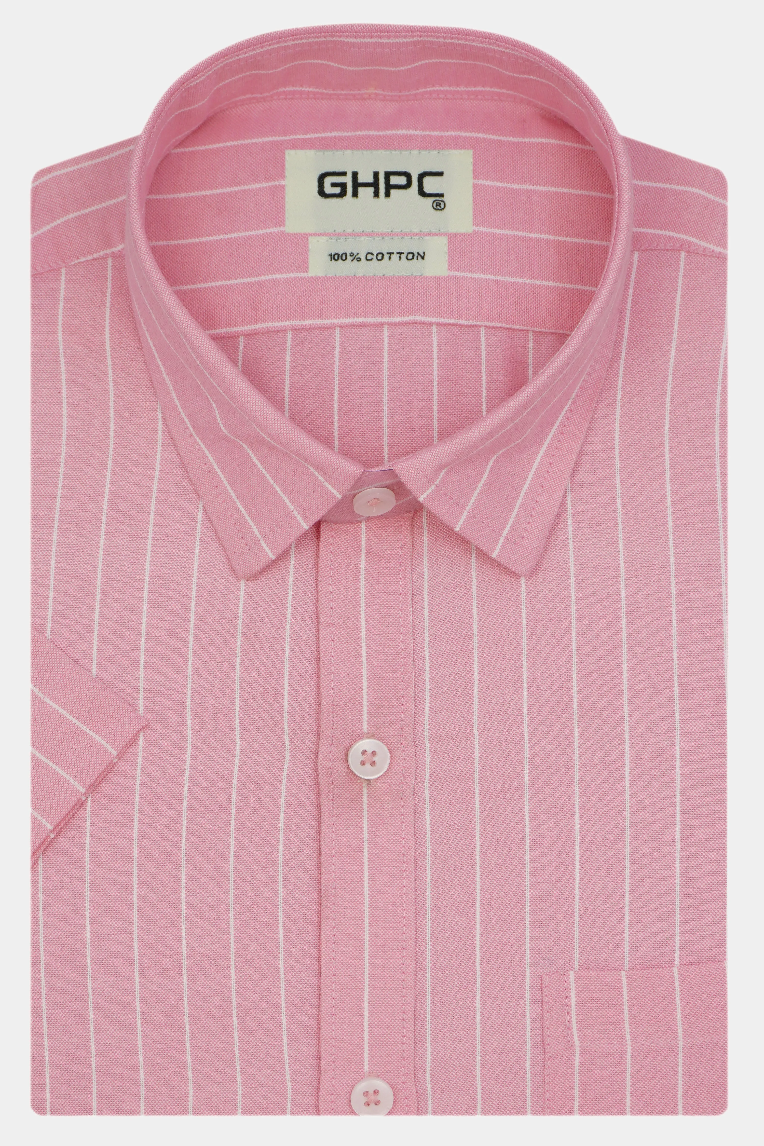 Men's Cotton Linen Striped Half Sleeves Shirt (Pink)