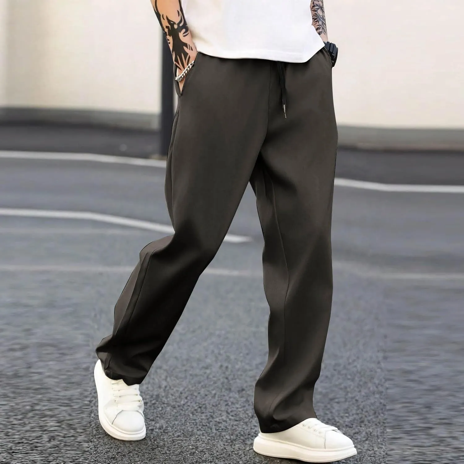 Men's Relaxed Fit Drawstring Waist Pants Comfortable Casual Lounge Lightweight Breathable Pants for Summer