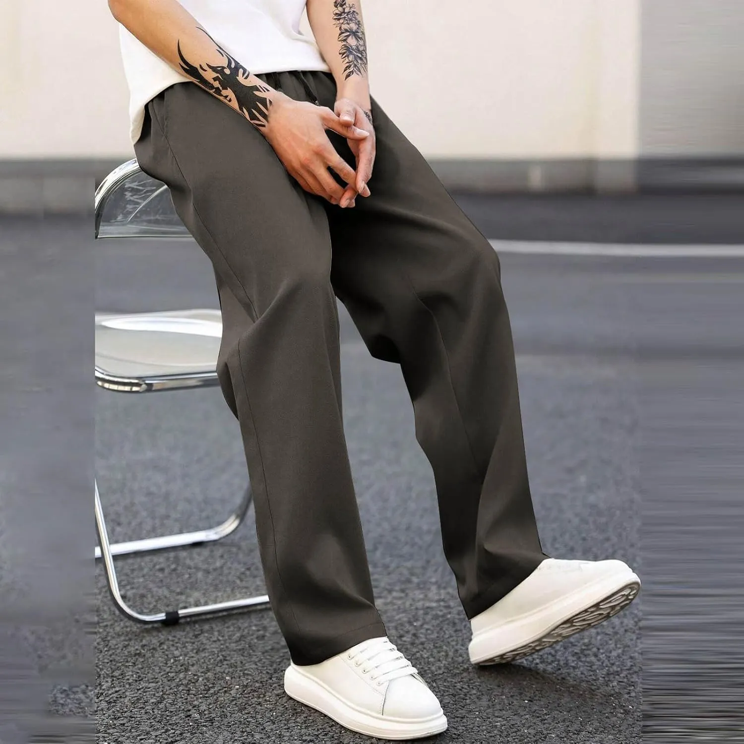 Men's Relaxed Fit Drawstring Waist Pants Comfortable Casual Lounge Lightweight Breathable Pants for Summer