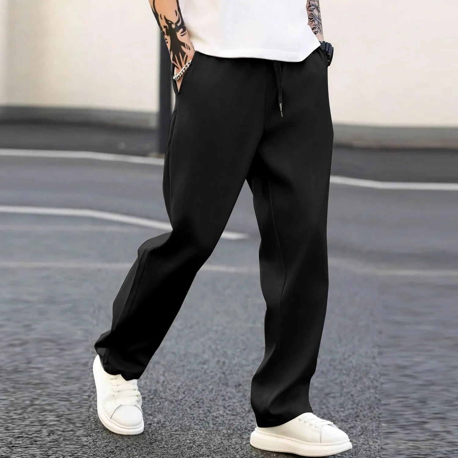 Men's Relaxed Fit Drawstring Waist Pants Comfortable Casual Lounge Lightweight Breathable Pants for Summer