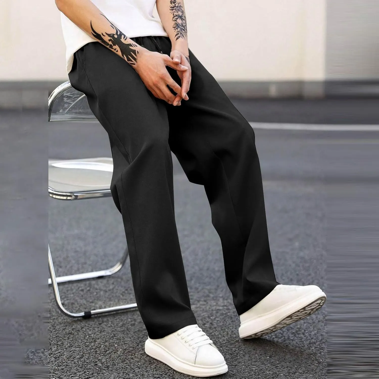 Men's Relaxed Fit Drawstring Waist Pants Comfortable Casual Lounge Lightweight Breathable Pants for Summer