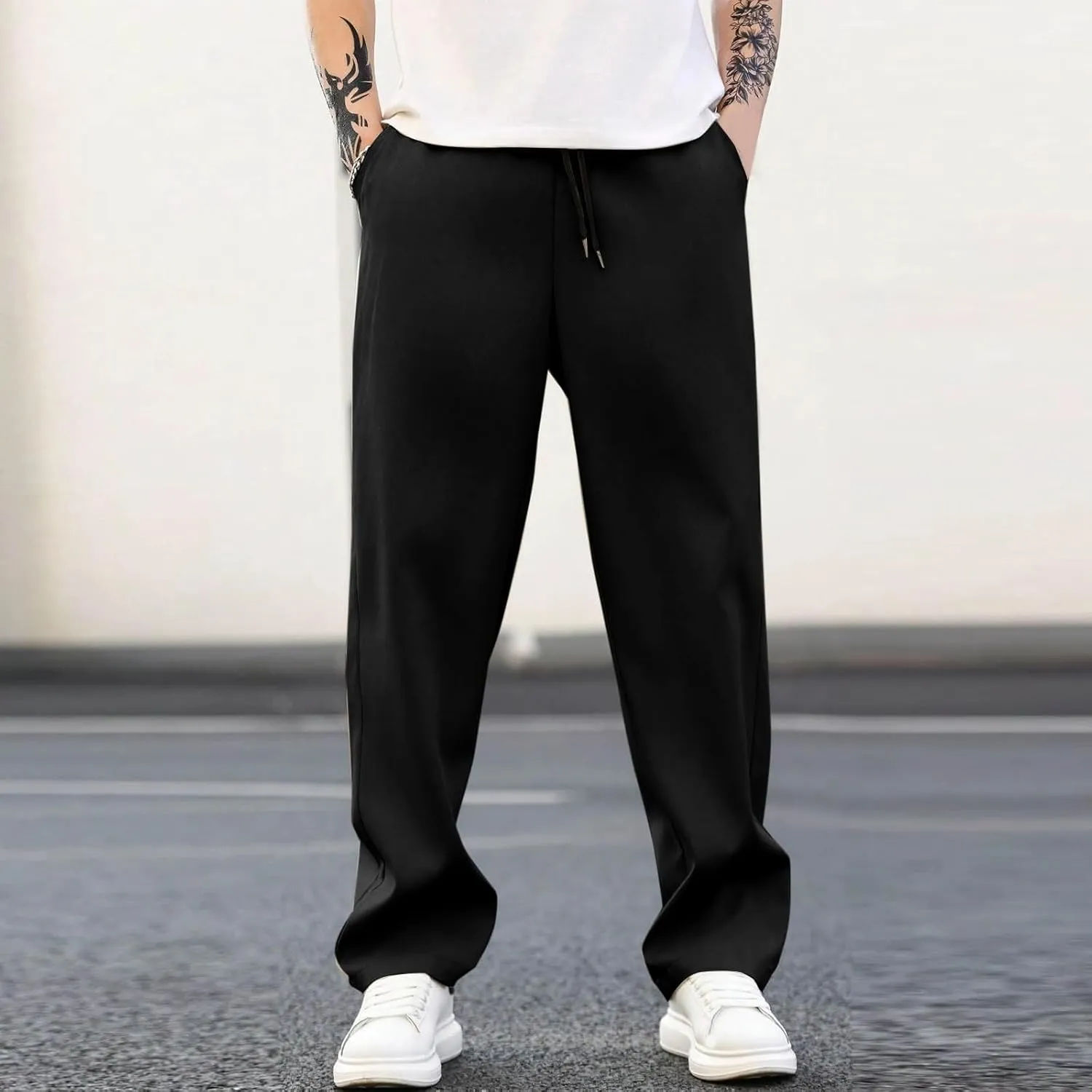 Men's Relaxed Fit Drawstring Waist Pants Comfortable Casual Lounge Lightweight Breathable Pants for Summer