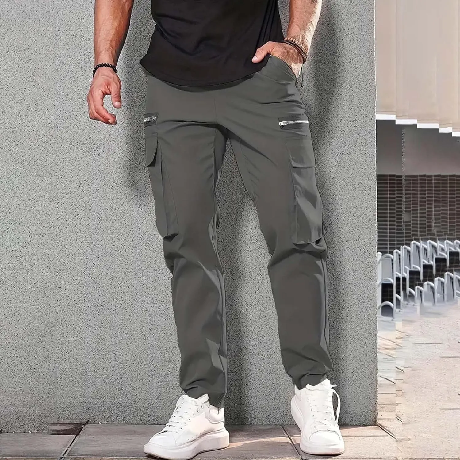 Mens Sweatpants Pockets Outdoor Hiking Pants Multi Pockets Classic Fit Comfort Utility Cargo Work Pants Regular Fit