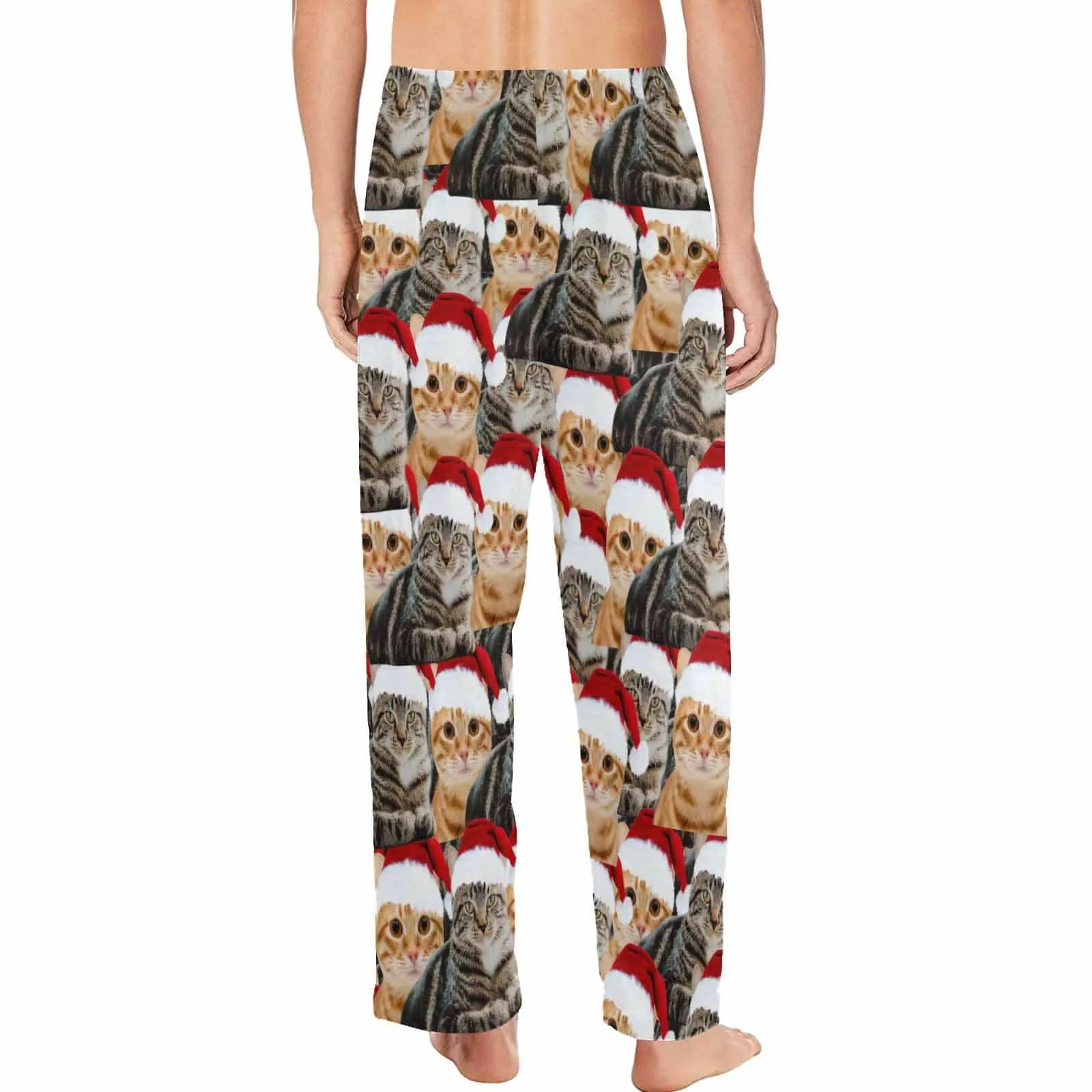 [More Comfortable]Custom Face Pet Cat Christmas Red Hat Sleepwear Personalized Women's&Men's Slumber Party Long Pajama Pants