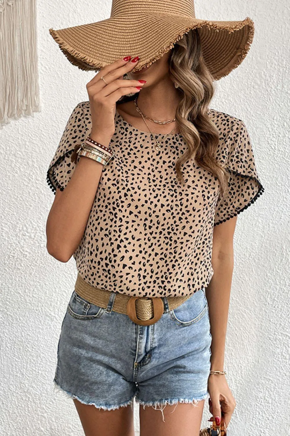 Mystery Girl Petal Sleeve Leopard Print Blouse