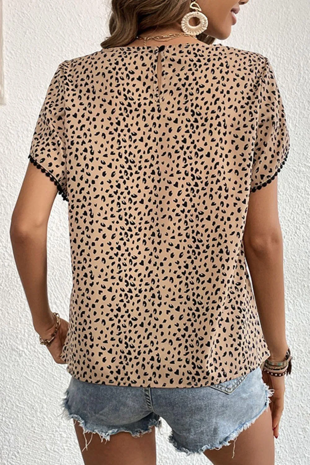 Mystery Girl Petal Sleeve Leopard Print Blouse