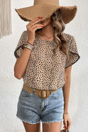 Mystery Girl Petal Sleeve Leopard Print Blouse