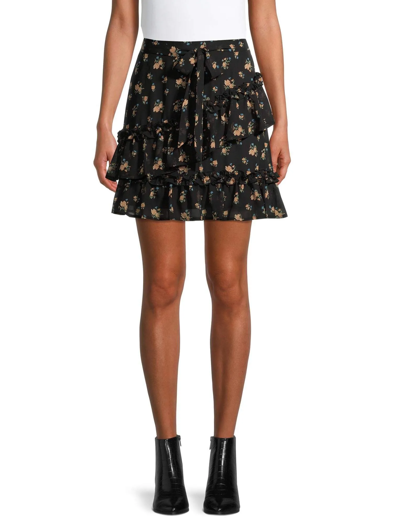 No Boundaries Juniors' Ruffled Woven Skirt