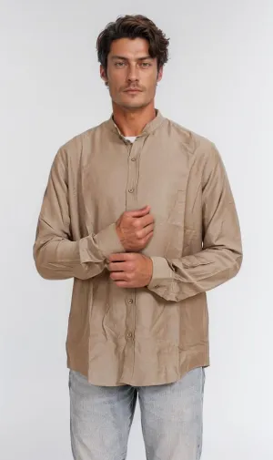 O203315 - Linen-Style Button-Up Shirt  Olive Green