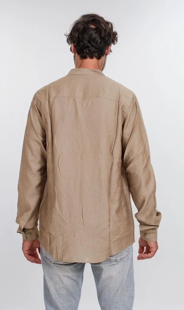O203315 - Linen-Style Button-Up Shirt  Olive Green