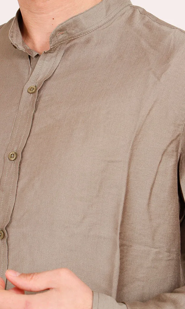 O203315 - Linen-Style Button-Up Shirt  Olive Green