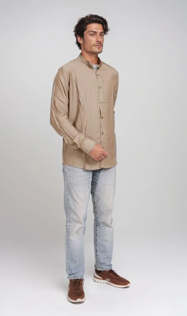 O203315 - Linen-Style Button-Up Shirt  Olive Green