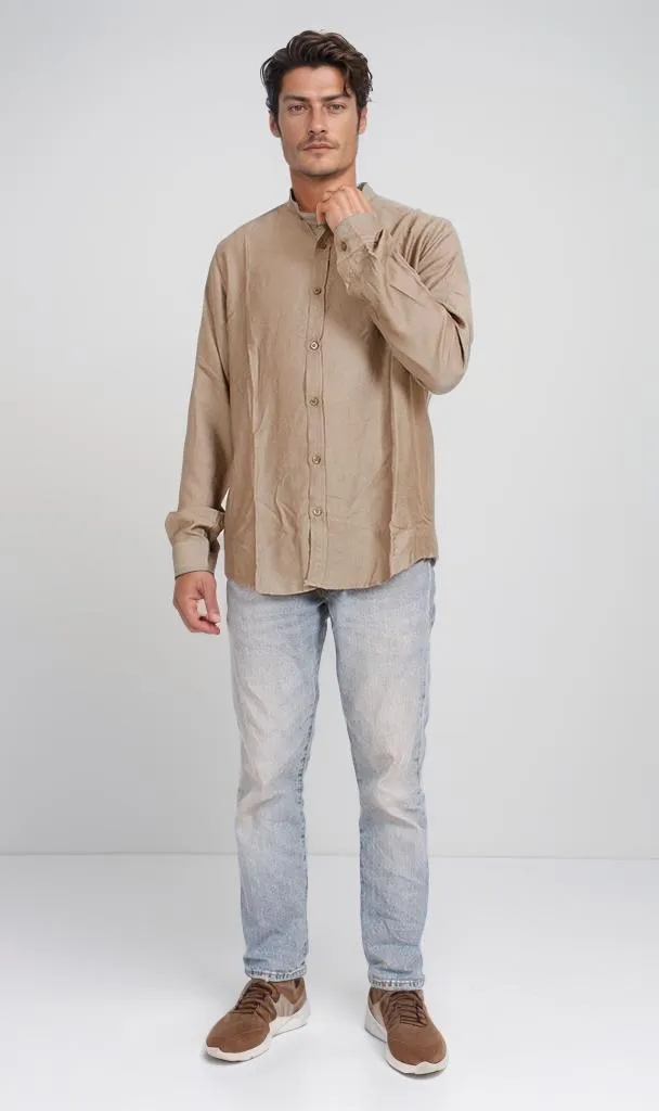 O203315 - Linen-Style Button-Up Shirt  Olive Green