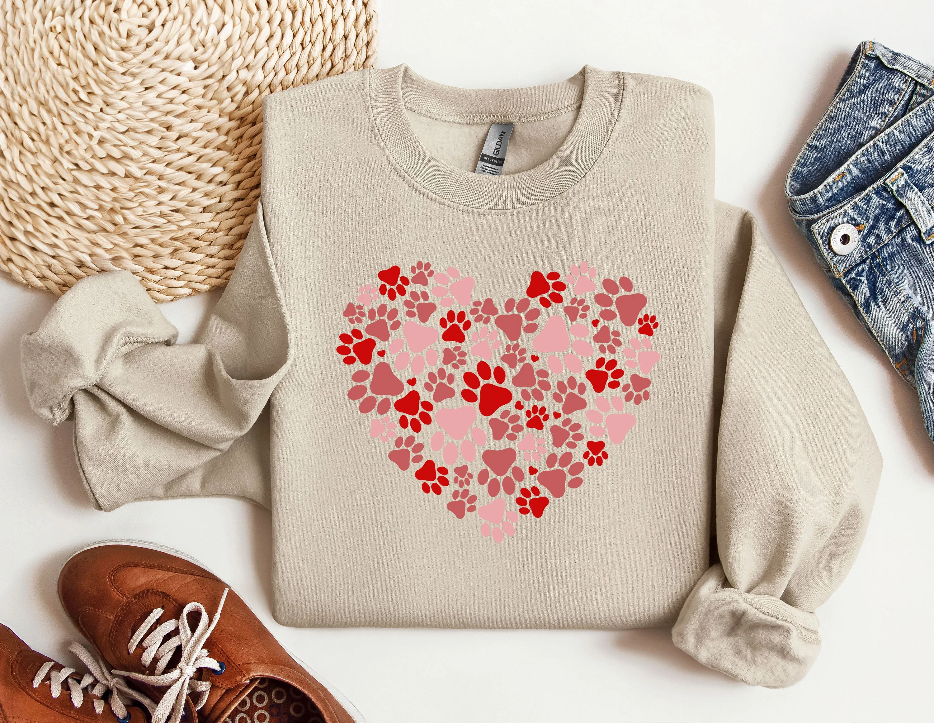 Paw Heart Sweatshirt, Dog Hoodie, Dog Cat Mom Sweat, Graphic Sweatshirt, Gift For Best Friends, Daily Sweater