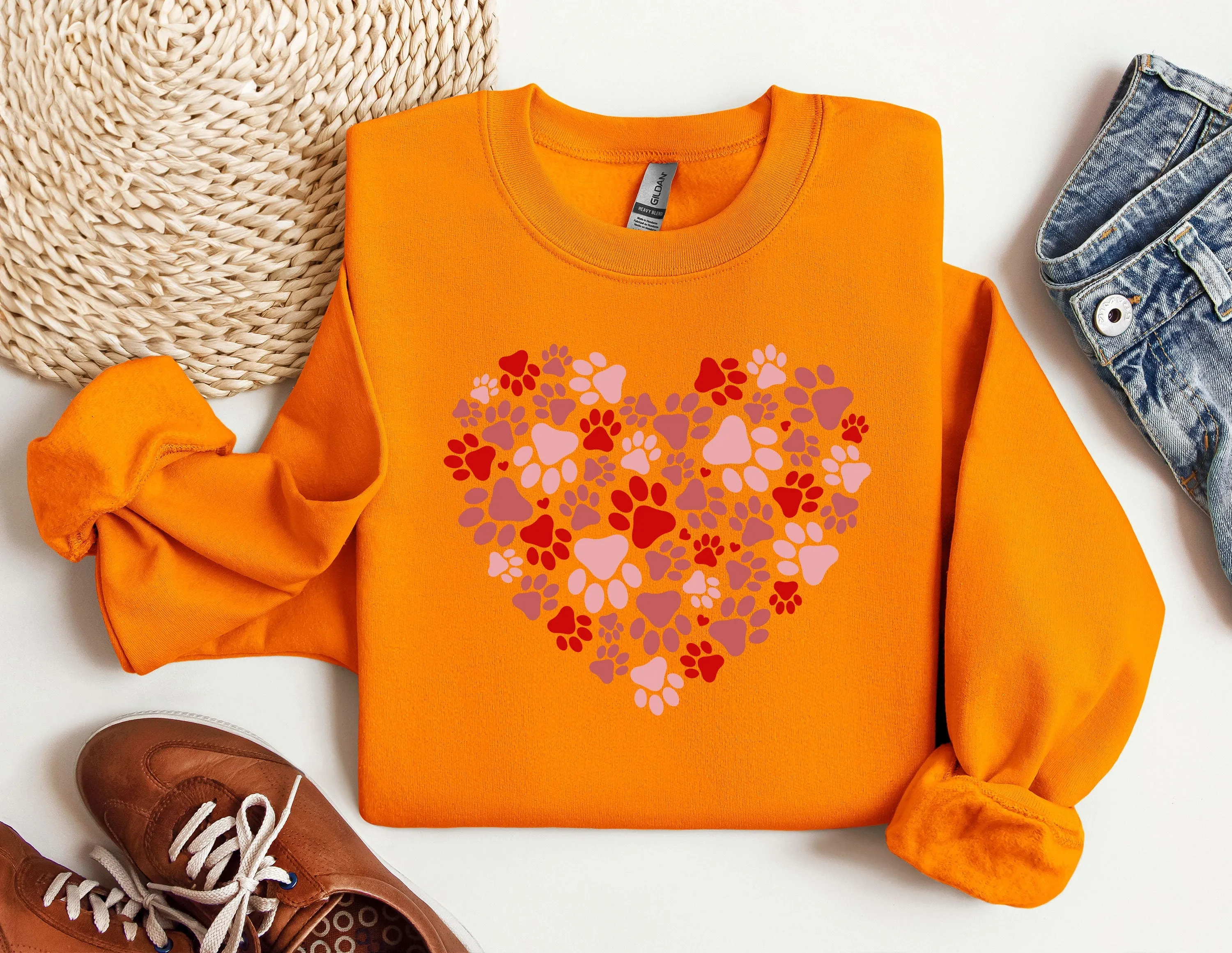 Paw Heart Sweatshirt, Dog Hoodie, Dog Cat Mom Sweat, Graphic Sweatshirt, Gift For Best Friends, Daily Sweater