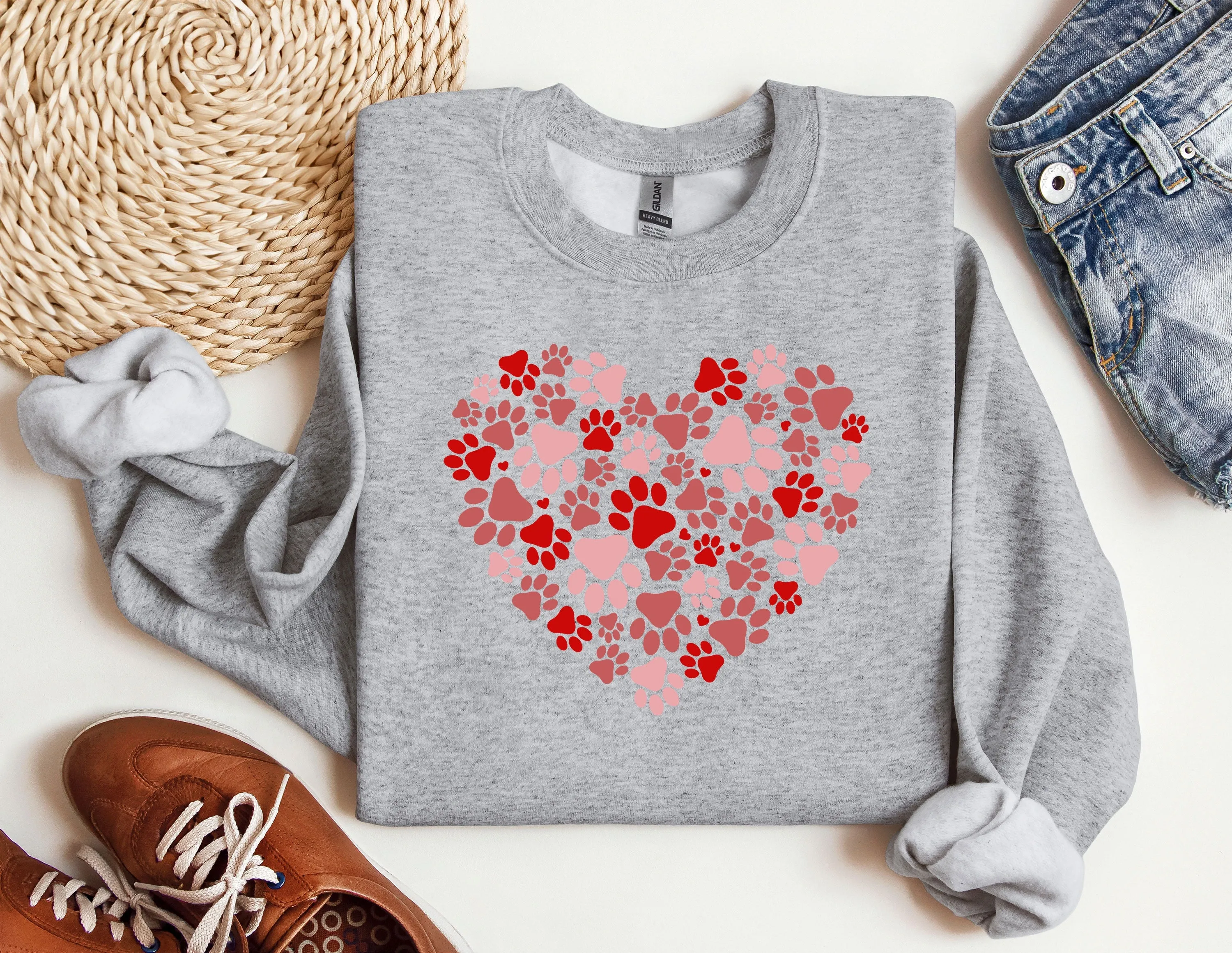 Paw Heart Sweatshirt, Dog Hoodie, Dog Cat Mom Sweat, Graphic Sweatshirt, Gift For Best Friends, Daily Sweater