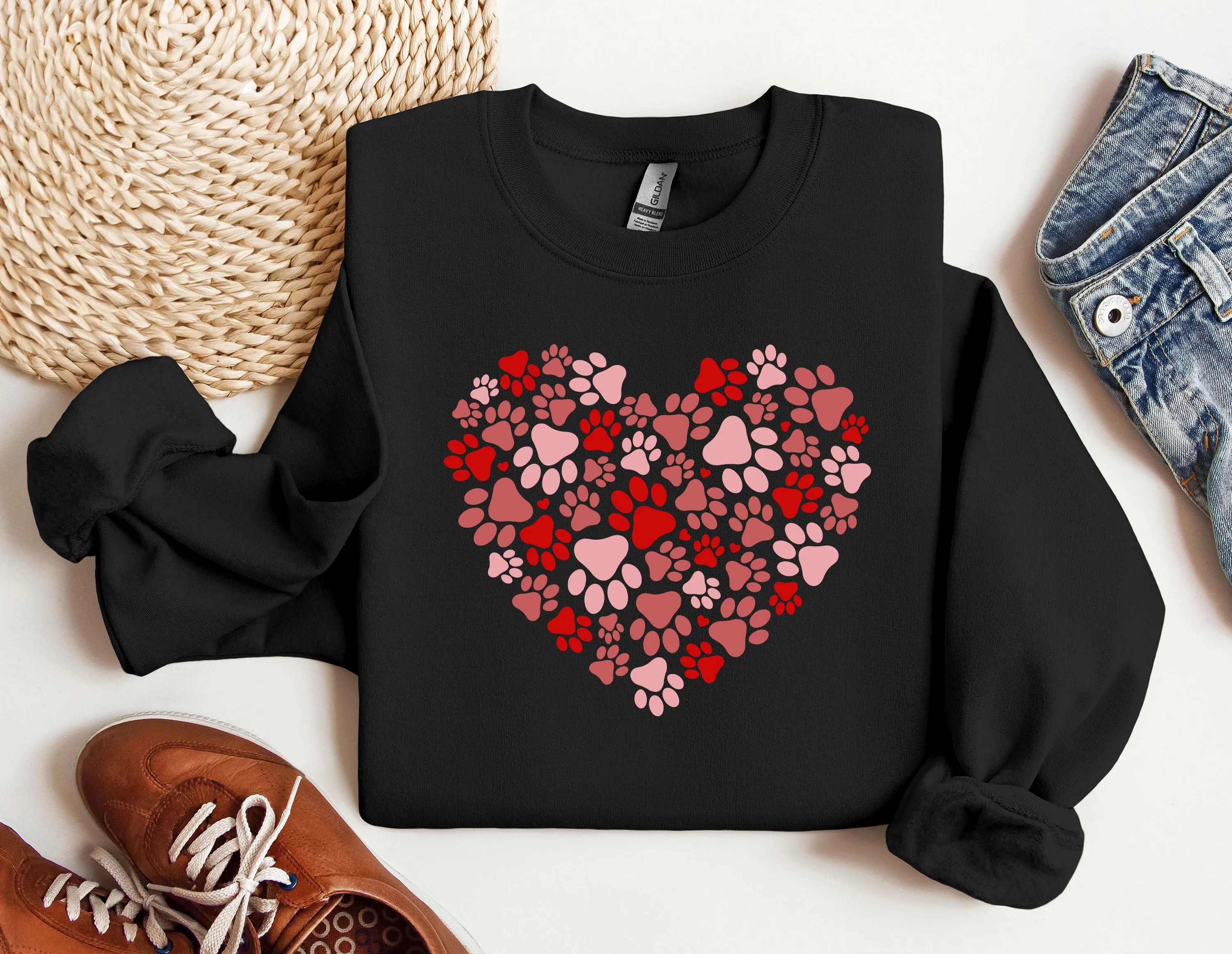 Paw Heart Sweatshirt, Dog Hoodie, Dog Cat Mom Sweat, Graphic Sweatshirt, Gift For Best Friends, Daily Sweater