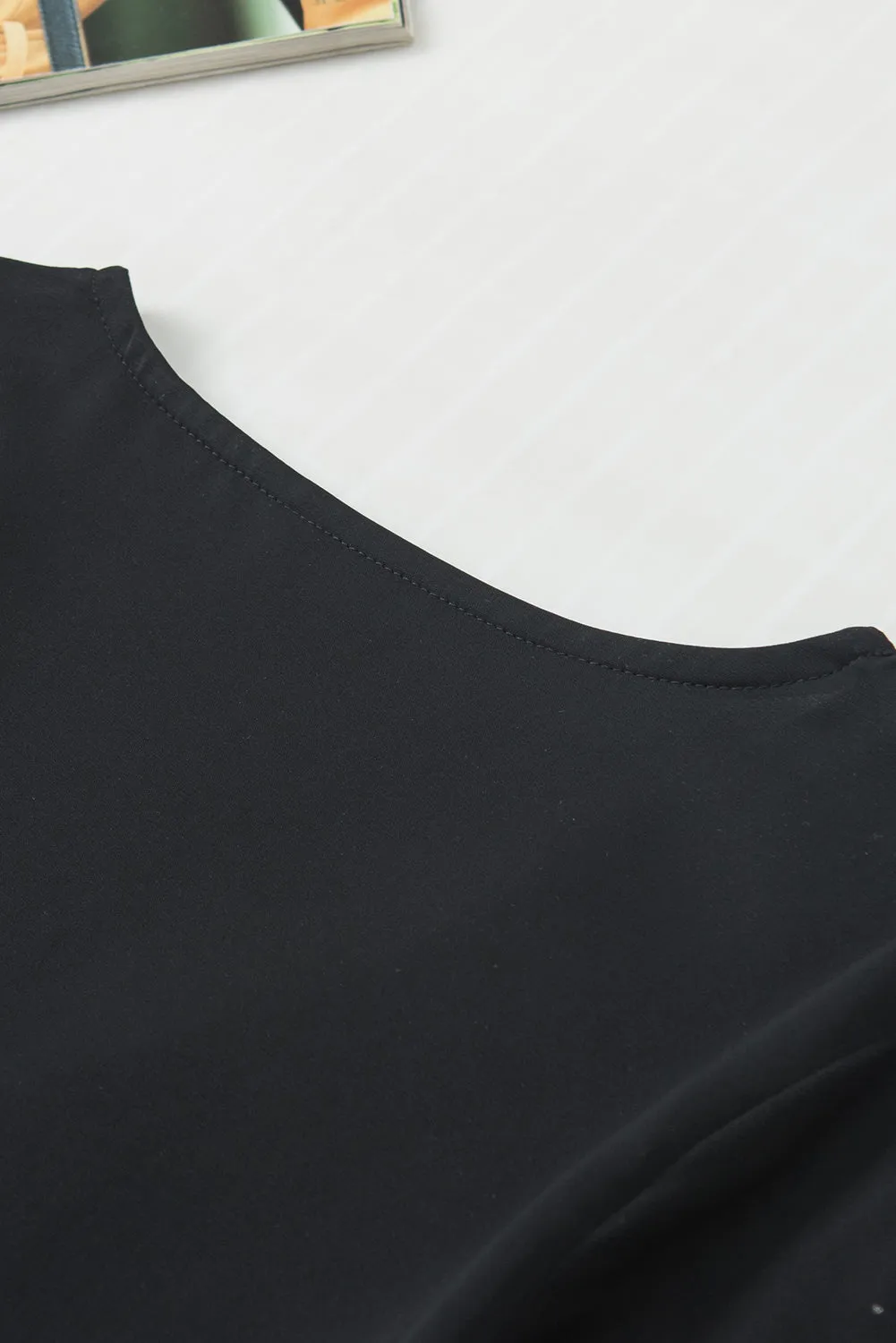Pearl Mesh Flounce Sleeve V Neck Blouse