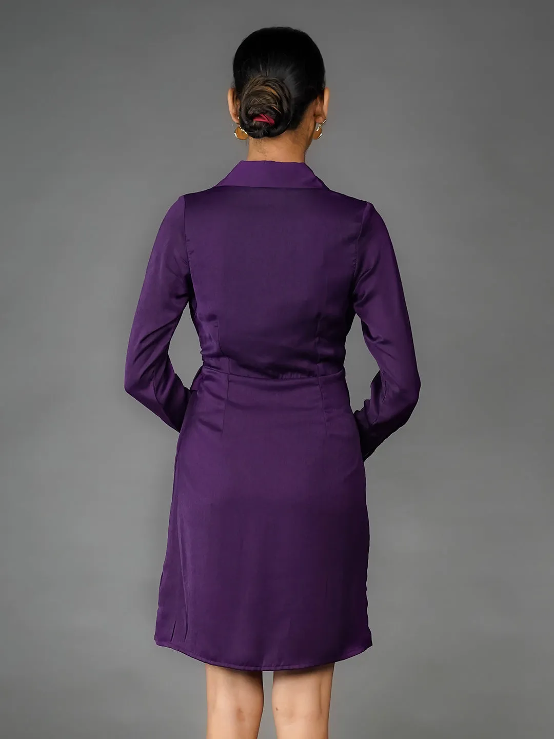 Purple Solid Wrap Mini Dress
