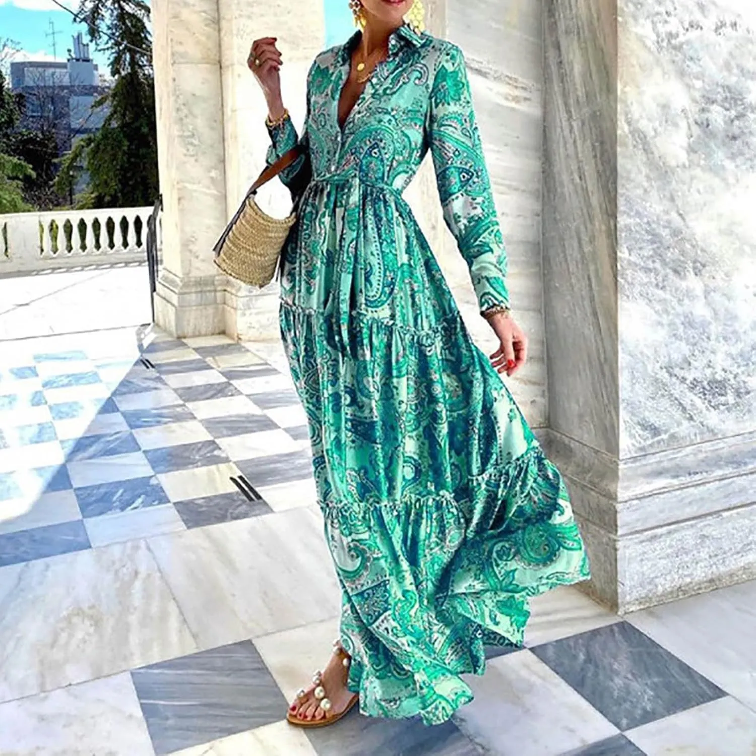 SHAOBGE Maxi Dresses for Women Trendy 2024 2023 Fashion European and American Women's Blue Elegant Long Summer
