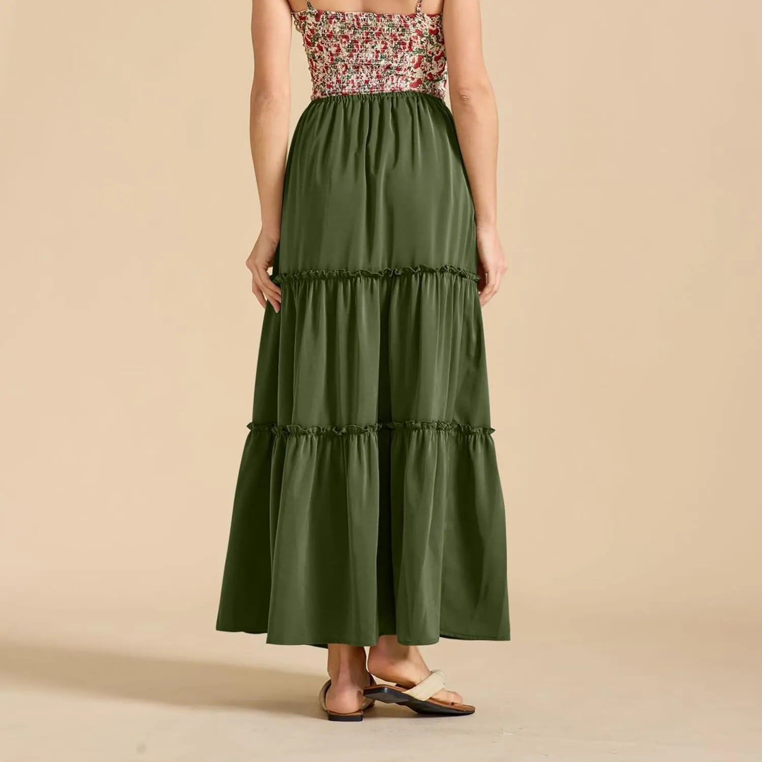 Skirts for Women Summer Beach Vacation Pleated Flowy Layered Long Skirts Trendy Dressy Casual A Line Maxi Skirt