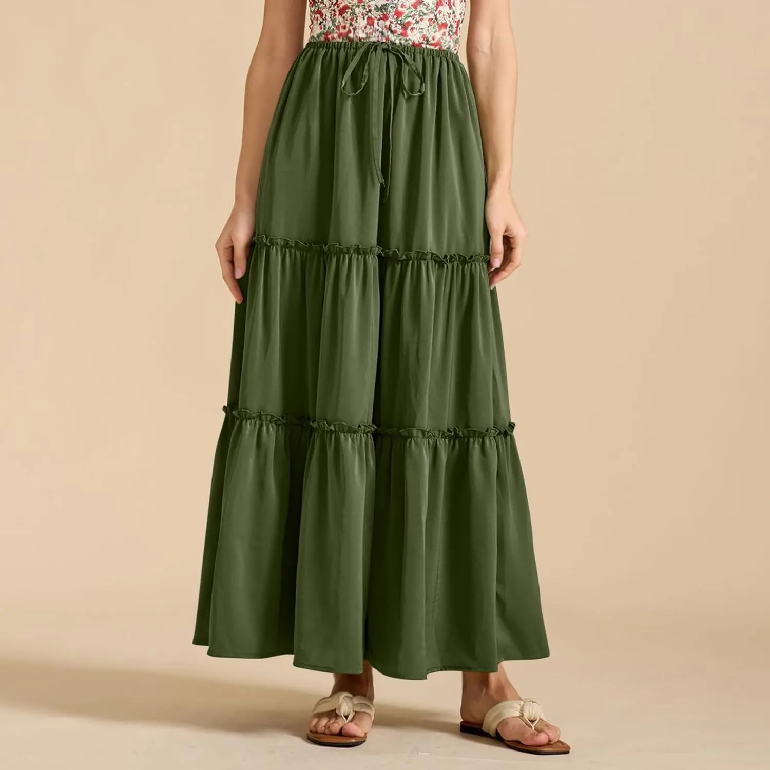 Skirts for Women Summer Beach Vacation Pleated Flowy Layered Long Skirts Trendy Dressy Casual A Line Maxi Skirt