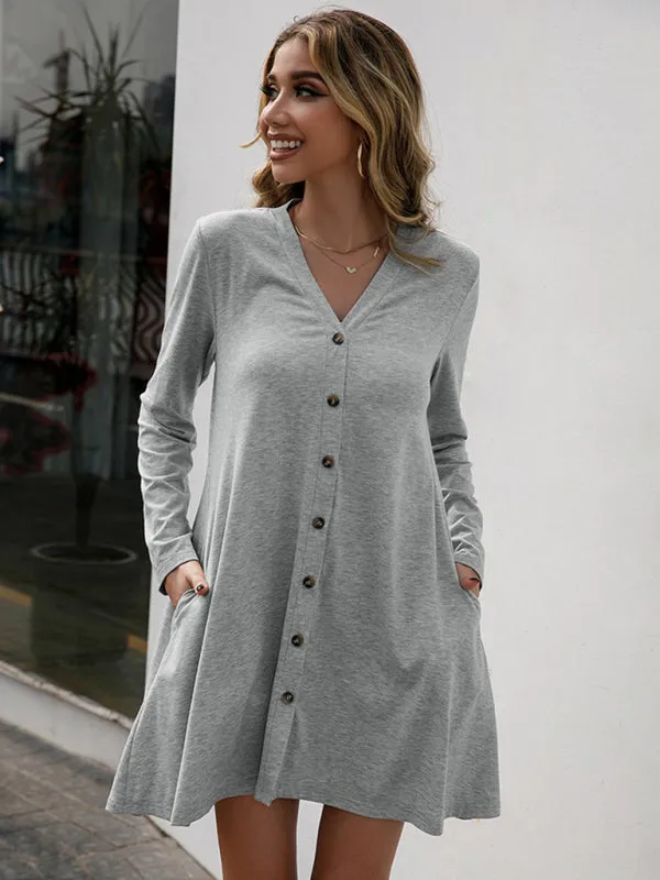Solid V-Neck Long Sleeve Single Breasted Casual Jacket