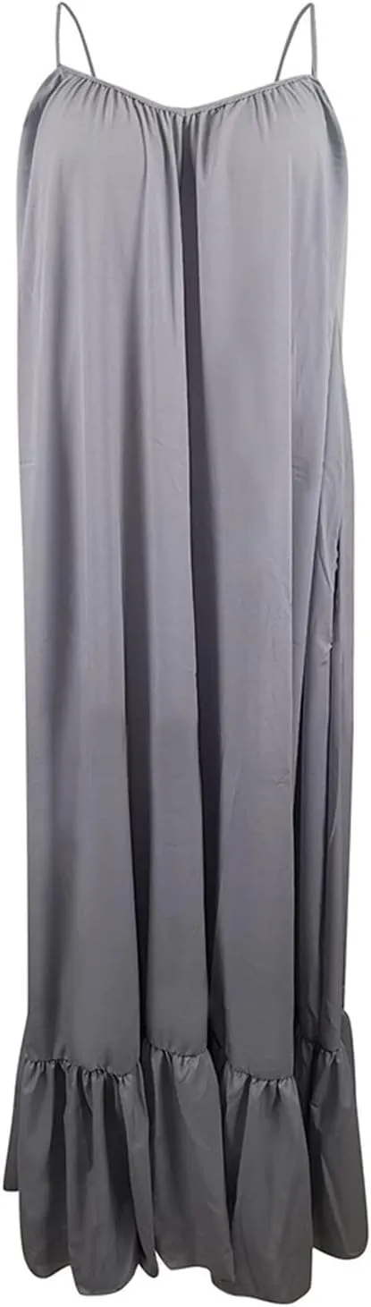 Spaghetti Strap Dresses for Women Plus Size Sleeveless Summer Casual Flowy Dress Ruffle Hem Swing Midi Sundress