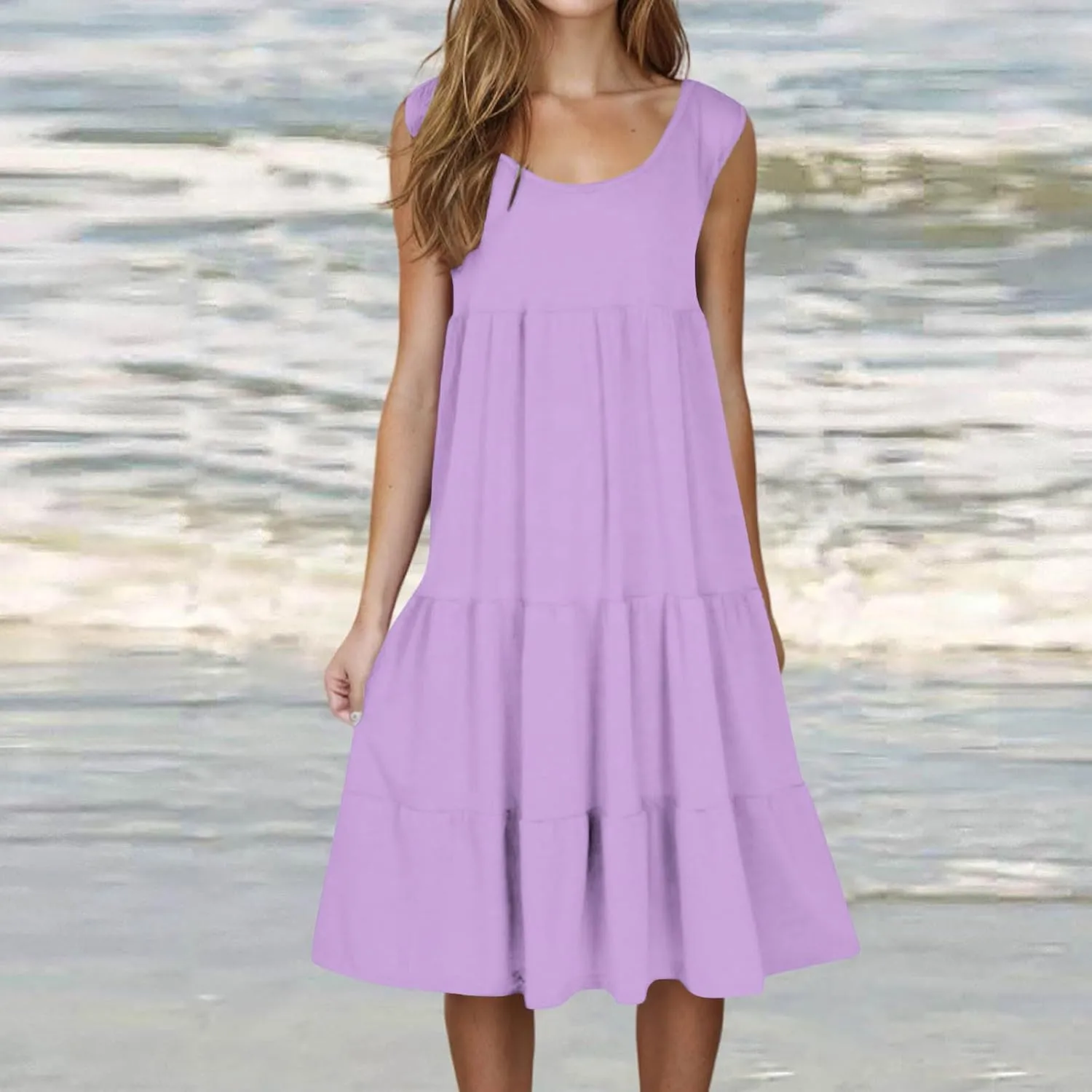 Summer Dresses for Women 2025 Vacation Sleeveless Crewneck Mini Tank Dress Tiered Ruffle Flowy Beach Sundresses
