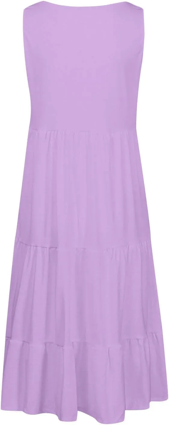 Summer Dresses for Women 2025 Vacation Sleeveless Crewneck Mini Tank Dress Tiered Ruffle Flowy Beach Sundresses