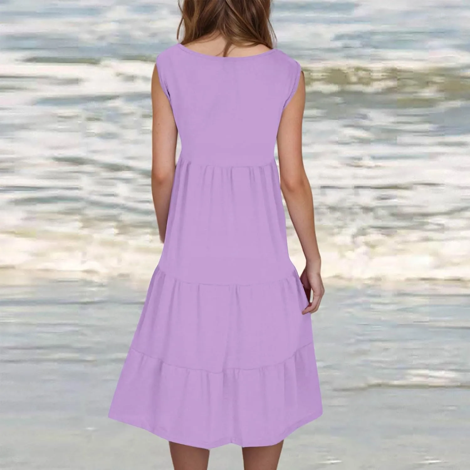 Summer Dresses for Women 2025 Vacation Sleeveless Crewneck Mini Tank Dress Tiered Ruffle Flowy Beach Sundresses